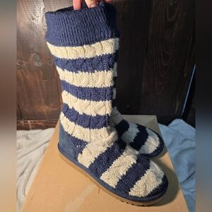 Navy and White Striped Knit UGG Boots